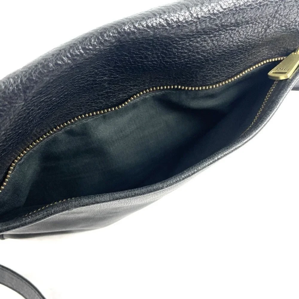 Fossil‎ Peyton Crossbody Bag Black Leather Double Flap Adjustable Strap Handbag